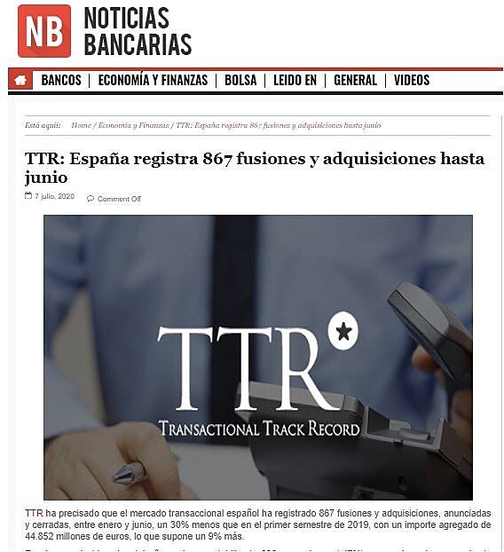 TTR: Espaa registra 867 fusiones y adquisiciones hasta junio